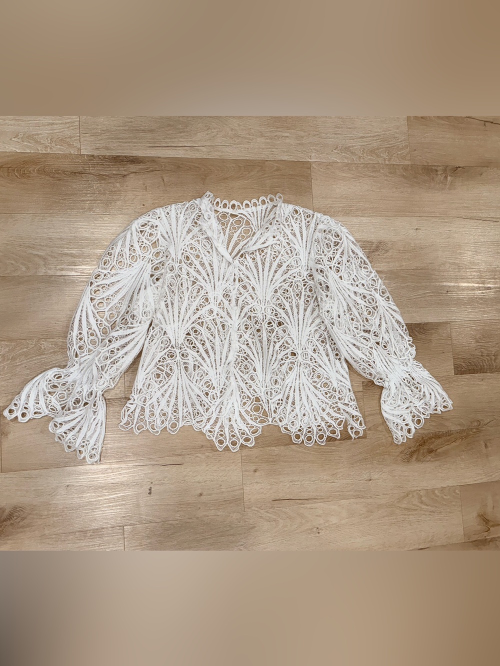 Elegant White Lace Long-Sleeve Top - Brand
